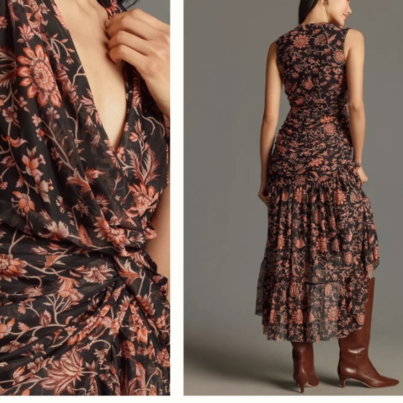 NWT ANTHROPOLOGIE X 4SI3NNA V-Neck Floral Sleeveless Midi Dress MP - Picture 2 of 5